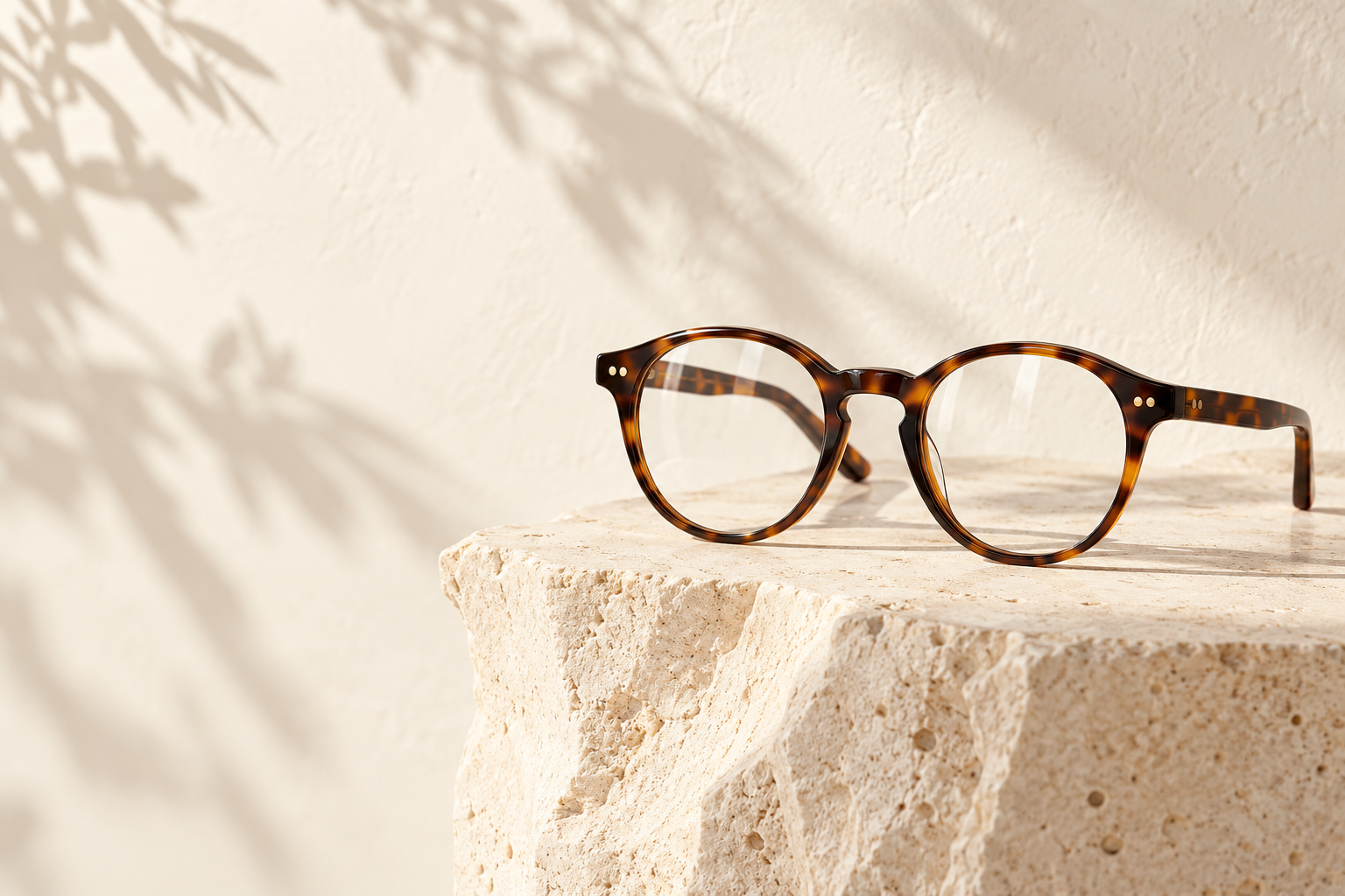 Tortoiseshell frames in warm afternoon light